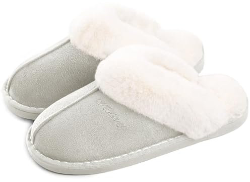 Coswind Pantofole Donna Uomo Invernali Peluche Ciabatte da Casa with Memory Foam Pelose Calde Comode Fluffy Antiscivolo Autunno Interno Esterno Grigio Ghiacciaio 270
