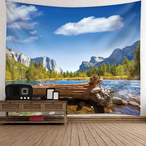 Skcess Tapestries Blau Grün, Polyester Wand Teppich See, Bäume Und Berglandschaft Tapisserie für Wohnzimmer Schlafzimmer Wanddeko Wandteppich 210x140CM