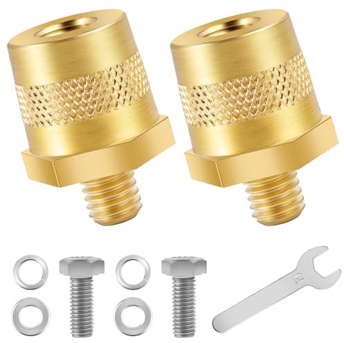 FINEASY 1 Pair Brass Battery Pole Adapter, Car Battery Terminal Connectors with Wrench, M8 Battery Terminal Connector Brass Tone Post Adapter Screws for Cars, motorcycles and boats
