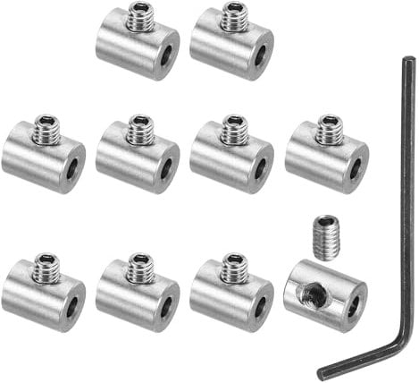 PATIKIL 5mm Hole Wire Rope Clips Set, 10 Set 304 Stainless Steel Single Holes Lock Cable Clamps Clip with M5 Hexagon Screws Spanner for Cable Fitting, Silver 10x12mm
