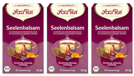 Yogi Tea - Seelenbalsam, Ayurvedischer Bio Kräutertee, Mischung aus Kakaoschalen, Rooibos und Orange, Yogi Tee 3er Pack, 3x17 Beutel (51 Teebeutel insgesamt), Ideal als Geschenk