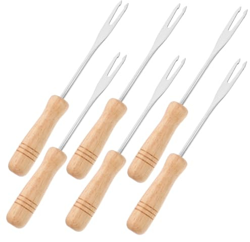 Garneck Fonduegabeln 6Er Set Schokofondue Gabeln Aus Edelstahl Mit Holzgriff 12.50 cm Dipgabeln Für Käsefondue Obst Mini-Mais Eis Zuhause Bbq Reisen
