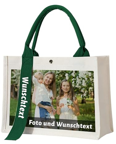 Pandalein Canvas Tote Bag mit eigenem Bild gestalten Henkeltasche Shopper mit individuellem Foto Einkaufstasche mit Wunschtext Motiv zum Bedrucken Personalisiert Tragetasche mit Griffen