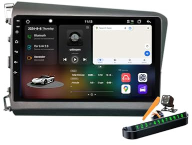 YLOXFW M6 pro3, Autoradio Android 14.0 Navi 2 DIN Stereo für Civic 2012-2015 Sat GPS Navigation 9 Zoll Cartablet DVD Multimedia Player FM BT Receiver mit Carplay 4G 5G WiFi DSP SWC