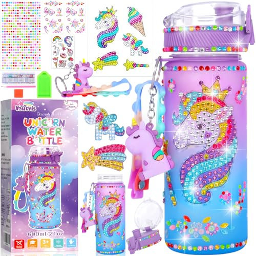 Vautvis Botella Agua Unicornio Niña, Regalos para Niñas DIY Botella de Agua, Unicornio Regalo Niña 5 6 10 Años, Manualidades Niña 5-10 Años, Juego Manualidades Diamante Niños