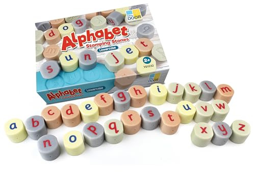 Yellow Door Alphabet Stamping Stones | ABC Spelling Letter Stampers | Arts and Crafts Supplies | Educational Toy for Kids Age 2 3 4 5 | Stamp in Playdough | Durable Outdoor Learning Toys