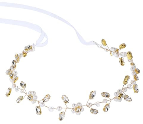 BOHUIZ Haarschmuck Kommunion Mädchen, haarschmuck hochzeit kommunionkerze mädchen Prinzessin Blumenkranz Haare Weiß Perle Haarreifen Kopfbedeckung Blumen Haarkranz mit Band Geeignet für Braut Damen