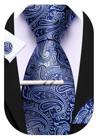 Barry.Wang Herren Seiden-Paisley-Krawatten mit Taschentuch Manschettenknopf Krawattenset Feierliche Hochzeit 3PCS