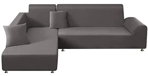 ShowyLive Juego de 2 Funda Chaise Longue Izquierdo/Derecho Ajustables Funda Cubre Sofá Chaise Longue Elásticas para Forma L Extraíbles Lavables (1 Plazas+2 Plazas, Gris)