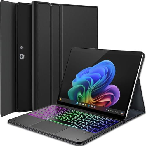 Nanhent Rétroéclairé Clavier Coque pour 13 Pouces Microsoft Surface Pro 11/Pro 10/Pro 9 Tablette, Smart Touchpad, AZERTY Français Amovible Bluetooth sans Fil Clavier avec Housse Étui Cuir PU