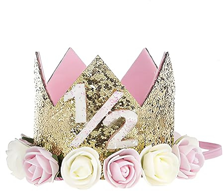 Voarge 1 Jahr Geburtstag Baby Krone, Geburtstag Krone Baby Geburtstagskrone Haarband Haarschmuck, Haarschmuck Stirnband Haarband Für Babys (1/2)