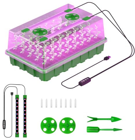 ZimmergewäChshaus - Mini serre de culture avec lumière - 40 grandes cellules - Avec couvercle surélevé - Boîte de culture - Tapis chauffant - Plateaux de démarrage - Lumière rouge et bleue