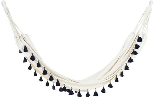 Brasilianische Outdoor Hängematte Baumwolle Beige/Dunkelblau Boho Vercelli