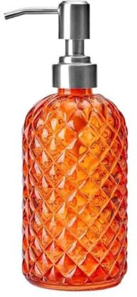 Distributeur Savon Liquide Bouteille de lotion en verre 400 ml Porte-savon for maison/hôtel/salle de bain Transparent Cylindrique Bleu/Transparent/Vert/Orange Distributeur Liquide Vaisselle(Orange)