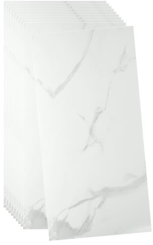 sourcing map Lot de 10 panneaux muraux à décoller et à coller - 60 x 30 cm - Toucher peau (couverture de 1,8 m²) - Carreaux de marbre adhésifs - Blanc gris