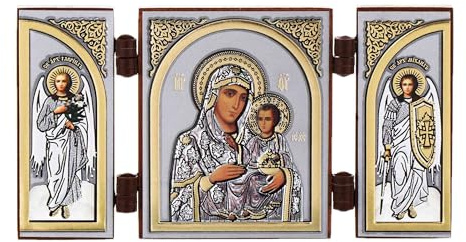 NKlaus Triptychon christliche Ikone Holz, 9,5x5,2x0 Gottesmutter, 1 Stück | Reisealtar