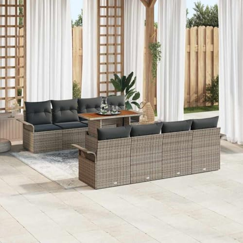 Teenpull Garten-Sofa-Set mit Speicher 9-teilig, Grau Poly Rattan, modulares Outdoor-Möbel für Terrasse, Balkon, Essbereich, inklusive wasserdichter Säcke