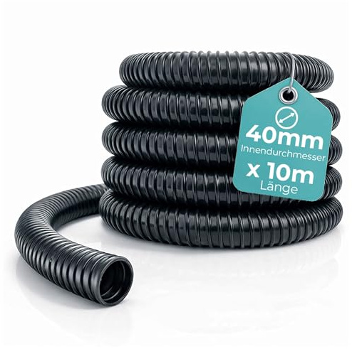 VIALIA Teichschlauch Ø 40 mm (1 1/2), 10 m, Spiralschlauch aus PVC | schwarzer Saugschlauch für Teichpumpen, Teichfilter und Wasserspeier