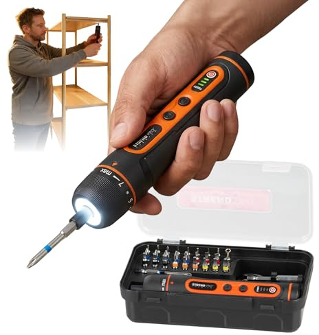 STREND PRO Akkuschrauber klein | Mini Akkuschrauber Set 31-teilig im Koffer | elektrischer Schraubendreher USB-C Li-Ion 2000 mAh | Stabschrauber | LED-Arbeitsleuchte | 1/4 Aufnahme