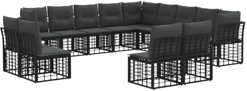 vidaXL Outdoor-Sofagarnitur Schwarz und Dunkelgrau Polyester, Verstellbare Fußpolster, modernes wetterfestes Outdoor-Ecksofa, Garten-Lounge-Set für Terrasse und Garten