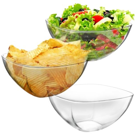 ICEBLUEOR 3 Pack Thick Reusable Plastic Serving Bowls, 3000ml Clear Large Shatterproof Salad Bowls, BPA-Free Snack Bowls for Salad, Fruits, Vegetable, Snacks & Crisps, Home, Parties, Picnic & Catering