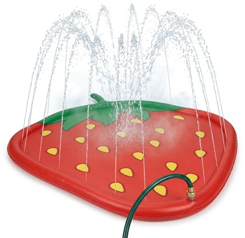 Riesige Wasserspielmatte für Kinder, Wasserspiel für Haustiere (XXL, 170 cm), Sprinklermatte für Garten, aufblasbares Planschbecken, groß, Design Erdbeere (Erdbeere)