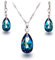 Schöner SD Schmuckset 925 Silber mit Marken Kristall Tropfen Bermuda Blue blau