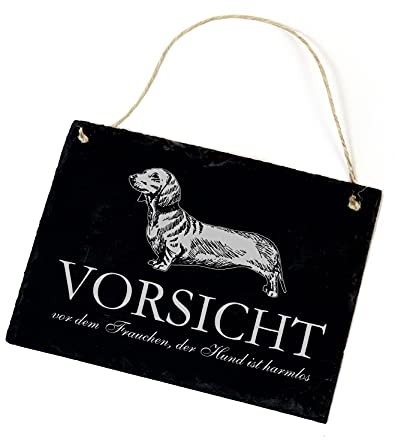 Dackel Schild Schiefertafel Gravur - Vorsicht vor dem Frauchen - Dekoschild 22x16cm | Dekolando