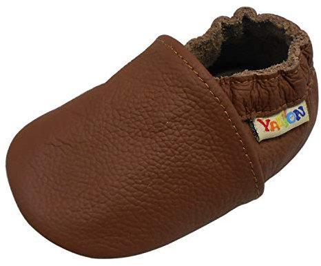 YALION Baby Weicher Leder Lauflernschuhe Krabbelschuhe Babyschuhe Babyhausschuhe (EU 22/23=L, Braun)