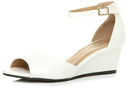Womens Ladies Low mid Wedge Heel Ankle Strap Casual Evening Sandals, White Matte, 8 UK