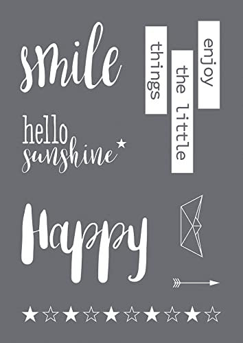 Rayher 45097000 Schablone Smile, Format DIN A4, mit Rakel, Siebdruck-Schablone, Malschablone, selbstklebend, Grau