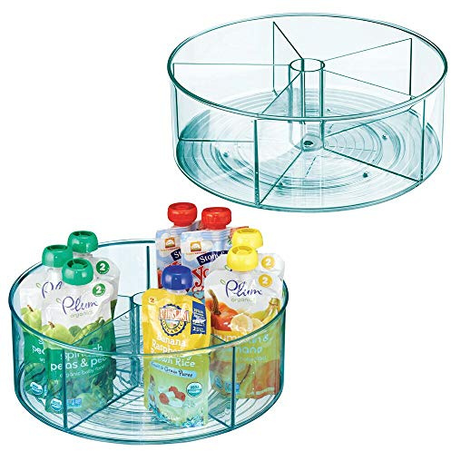 mDesign 2er-Set drehbare Ablage für Küche und Bad – runde Ablagefläche mit 5 Fächern und hohem Rand – Aufbewahrung für Babyausstattung aus BPA-freiem Kunststoff und Edelstahl – blau