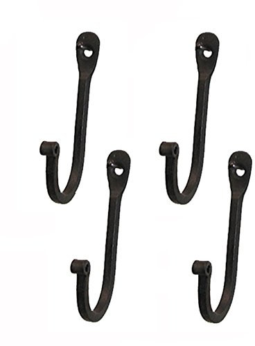 KPAVIR Ganci in ferro battuto a polo singolo, chiusure rustiche in metallo curvo, decorazione da parete coloniale (set da 4)