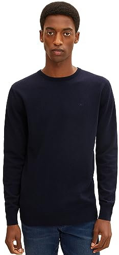 TOM TAILOR Herren 1012819 Basic Strickpullover Mit Crewneck, 13160 - Knitted Navy Melange, 3XL EU