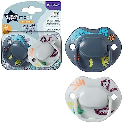 Tommee Tippee Moda Schnuller, symmetrisches kieferorthopädisches Design, BPA-freies Silikon, 18—36 m, 2 Stück (1 Packung mit 1) Schnuller