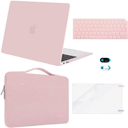 MOSISO Funda Compatible con MacBook Air 13 Pulgadas 2021 2020 2019 2018 M1 A2337/2179/1932, Carcasa Compatible con Macbook Air 13 Pulgadas&Bolsa&Pantalla Protector&Teclado Tapa&Webcam,Cuarzo Rosa