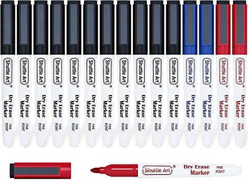 Shuttle Art 15 Whiteboard Marker abwischbar, Whiteboard Marker magnetisch mit Radiergummi und feiner Spitze in 3 Farben, Folienstift abwischbar für Weißwand, Spiegel, Glas geeignet