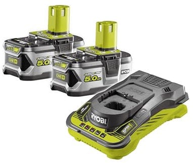 RYOBI Kit Batterie + Chargeur 18V One+ RC18150-250G – 2 Batteries 5.0Ah + Chargeur Rapide, Grande Autonomie pour travaux Long, Compatibilité Totale One+, Autonomie Prolongée