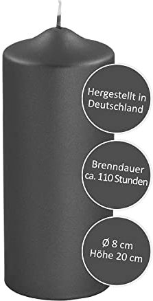 FINK Stumpenkerze schwarz für edle Tischdekoration Silvester 2022 Hochzeit Geburtstag - raucharm duftneutral - H 20 D 8 cm - RAL Qualität