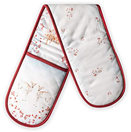 Maison d' Hermine Double Oven Mitt (18 cm x 89 cm) 100% Cotton Heat Resistant BBQ Cooking Gloves with Loop for Christmas Decorations Baking Cooking Barbeque Handling Hot Pan (Fairy Tale Forest)