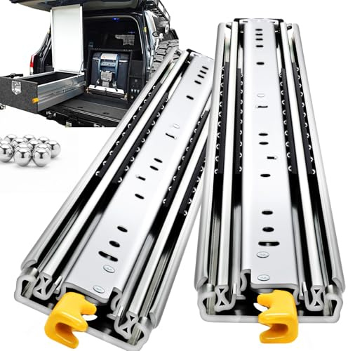 QWEZIX with Lock Heavy Duty Drawer Runners Slides 218KG Load Full Extension Side Mounted Ball Bearing Steel Rails 600mm L x 76mm W Smooth Glide for Kitchen Cabinet Garage Tool Box Workshop 1 Pair
