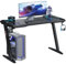 Hironpal Black Gaming Desk with LED Lights, Computer Desk Workstation for Home Office Desk with Carbon Fibre Surface, PC Study Table with Cup Holder and headphone Hook for Laptop Home Office, Black