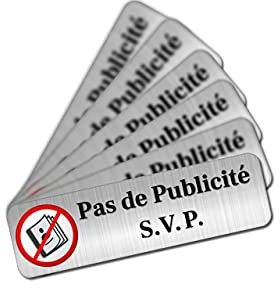 Autocollants “Pas de Publicité S.V.P.” – Lot de 12 Stickers Effet Aluminium Brossé, 8,5 x 2,5 cm, Résistants UV et Intempéries, Idéal Boîte aux Lettres, Stop Pub Haute Qualité