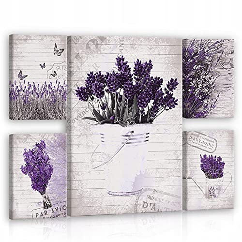 WallArena - Leinwand Bilder - Küche Lavendel auf Holz Essen - 115x70 cm Leinwandbilder - Bild auf leinwand - Wandbild XXL groß Wandbilder für Wohnzimmer Schlafzimmer Wohnzimmerbilder Modern
