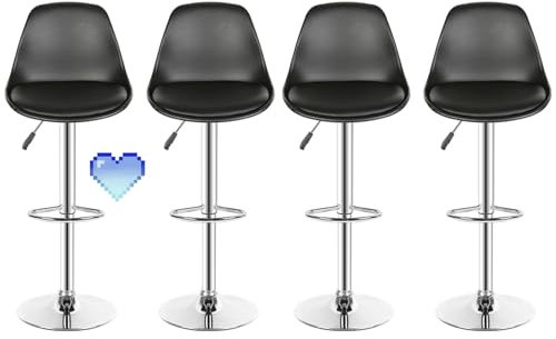 Lot de 4 tabourets de Bar, Tabouret de Bar en Cuir synthétique réglable en Hauteur,tabourets de Bar Cuisine Design SIG,Réglable en Hauteur et Rotative à 360°-Noir-4pc