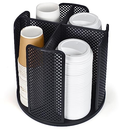 EOFJRUC Organizador de tazas y tapas, dispensador de tazas de café que se puede girar 360° para el hogar, bar cocina, soporte extraíble (negro)