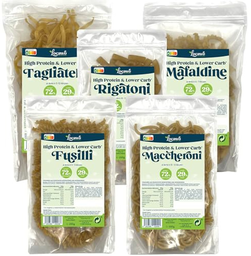 Locawo High Protein & Low Carb Box Pasta Lovers | Bis zu 74% weniger Kohlenhydrate | bis 12-fache Menge Ballaststoffe | Vegan