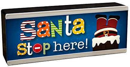 Light Up Santa Stop Here Sign | LED Christmas Light for Kids Room | Living Room | Father Christmas Décor for Kids