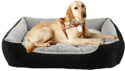 DAIHAN Rectangle Dog Bed Warm Orthopedic Kennel Soft Cat Sofa Bed Thick Blanket Cushion Washable with Slip-Resistant Bottom,Black,60x42x14cm