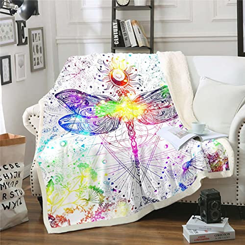 Gothic Libelle Decke 100x130Sonne und Mond Decke Werfen Bunte Trippy Galaxy Fleece Decke Sternenhimmel Hippie Bohemian Fuzzy Decke Psychedelische Astrologie Sherpa Decke für Jungen Mädchen